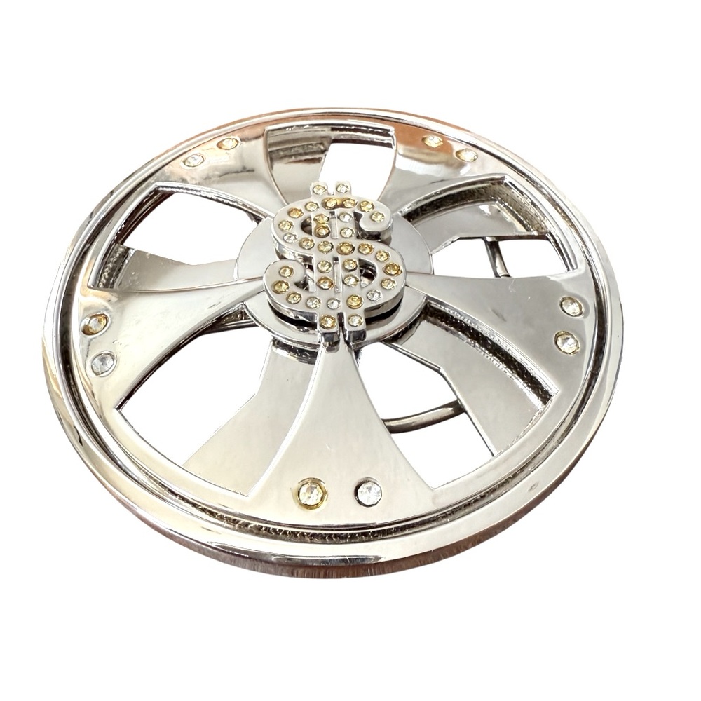 Vintage Y2K Spinner Dollar Sign Belt Buckle Silver Tone Chrome